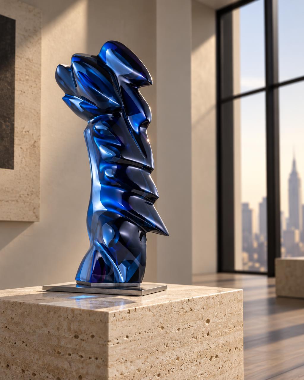 Avatar Bohemian glass sculpture by Jaroslav Prošek displayed in collector salon | Leah Do Fine Art Consulting NYC