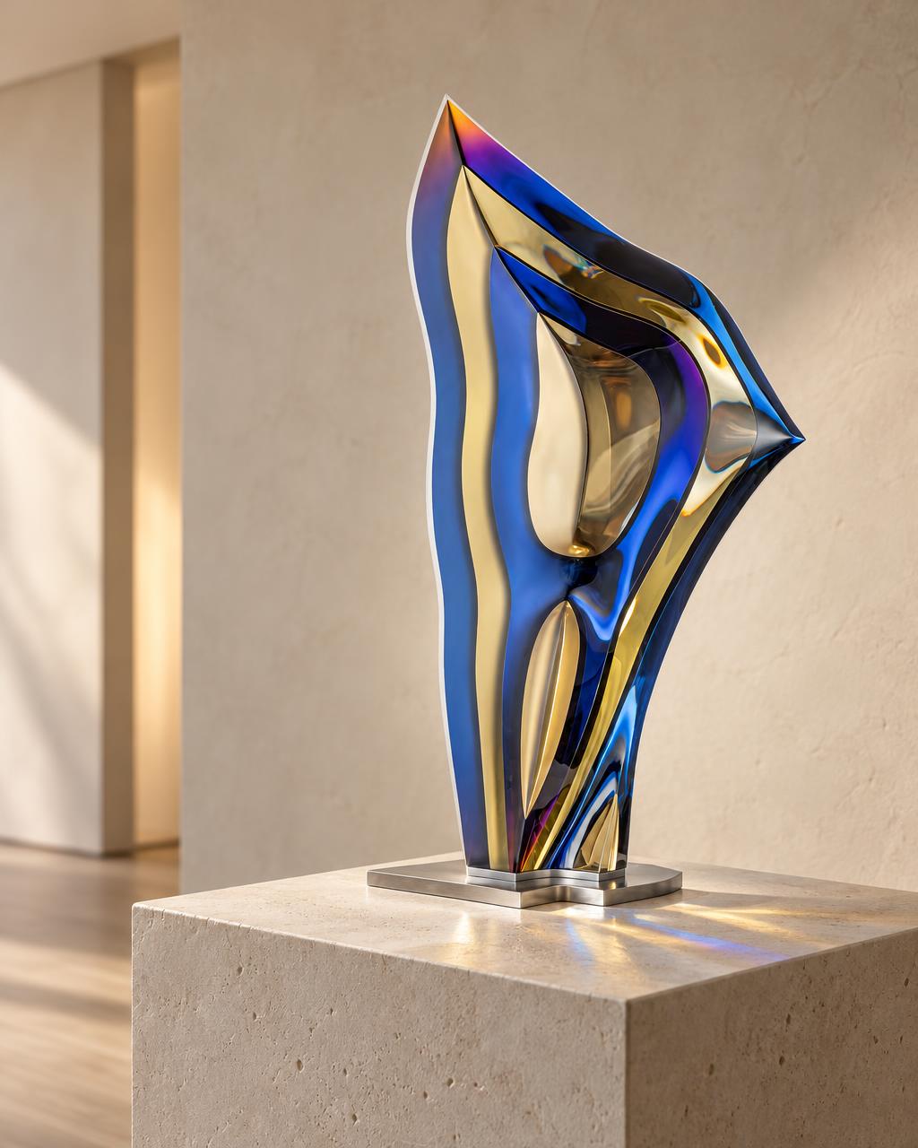 Pitcher Bohemian glass sculpture by Jaroslav Prošek displayed in collector residence | Leah Do Fine Art Consulting NYC