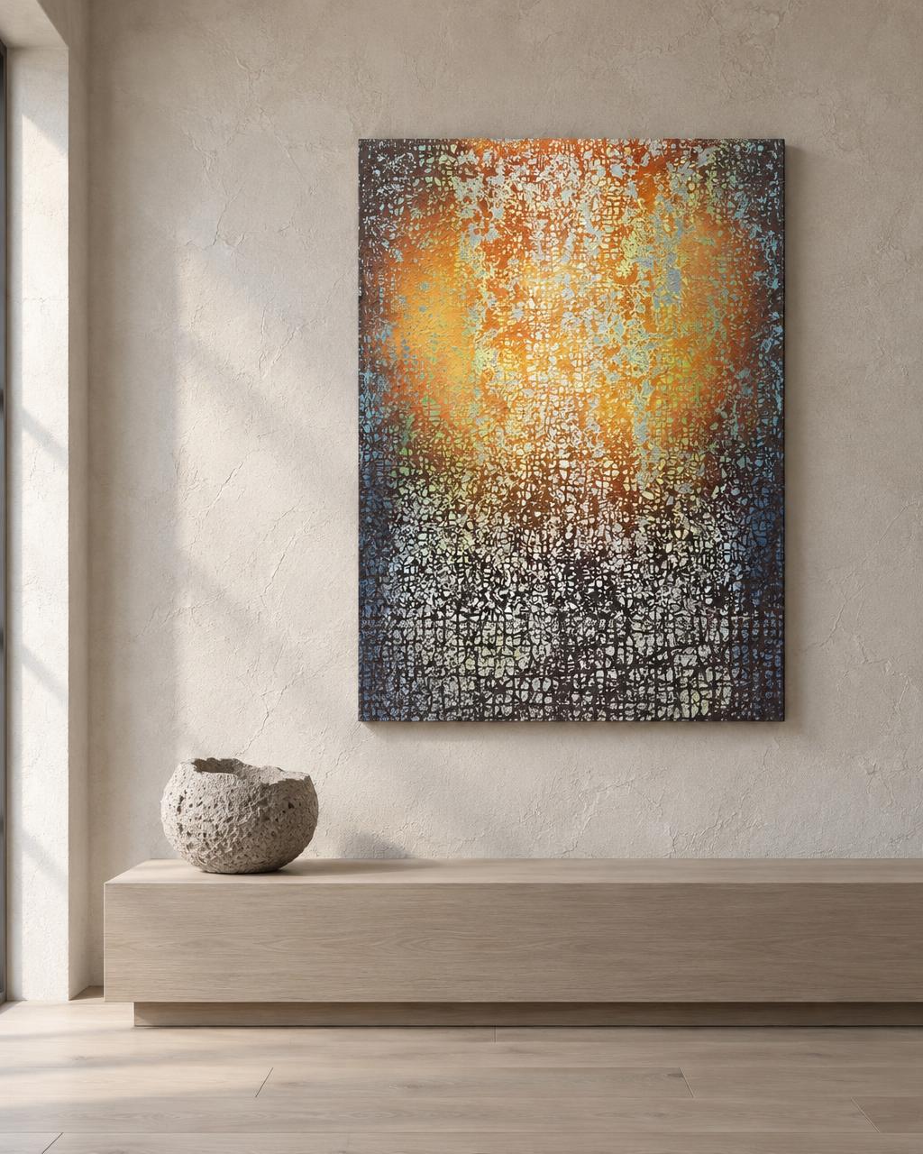 Orange Veils over Light (2021) by Heidi Thompson in collector interior