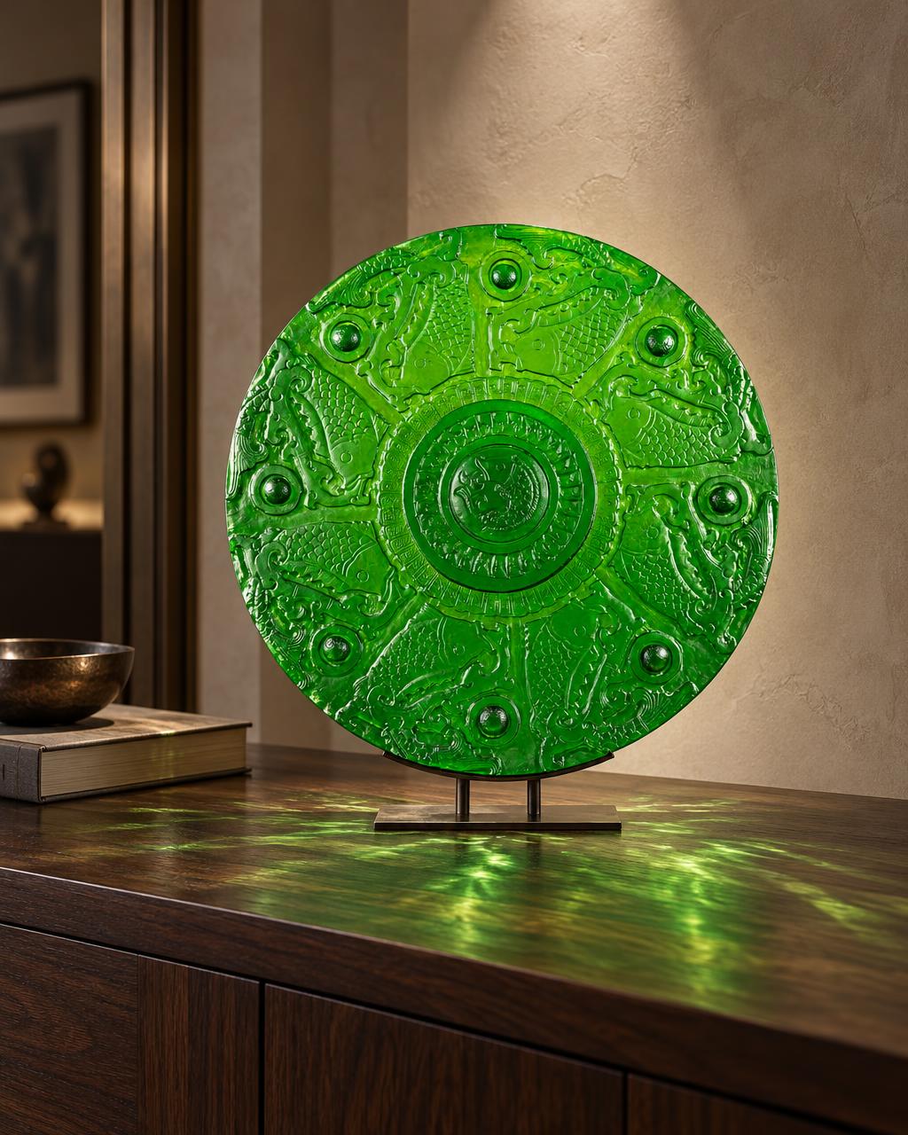 Ring Bohemian glass sculpture by Jaroslav Prošek displayed in collector residence | Leah Do Fine Art Consulting NYC