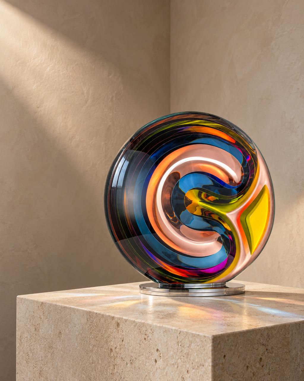 Cell Bohemian glass sculpture by Jaroslav Prošek displayed in collector residence | Leah Do Fine Art Consulting NYC
