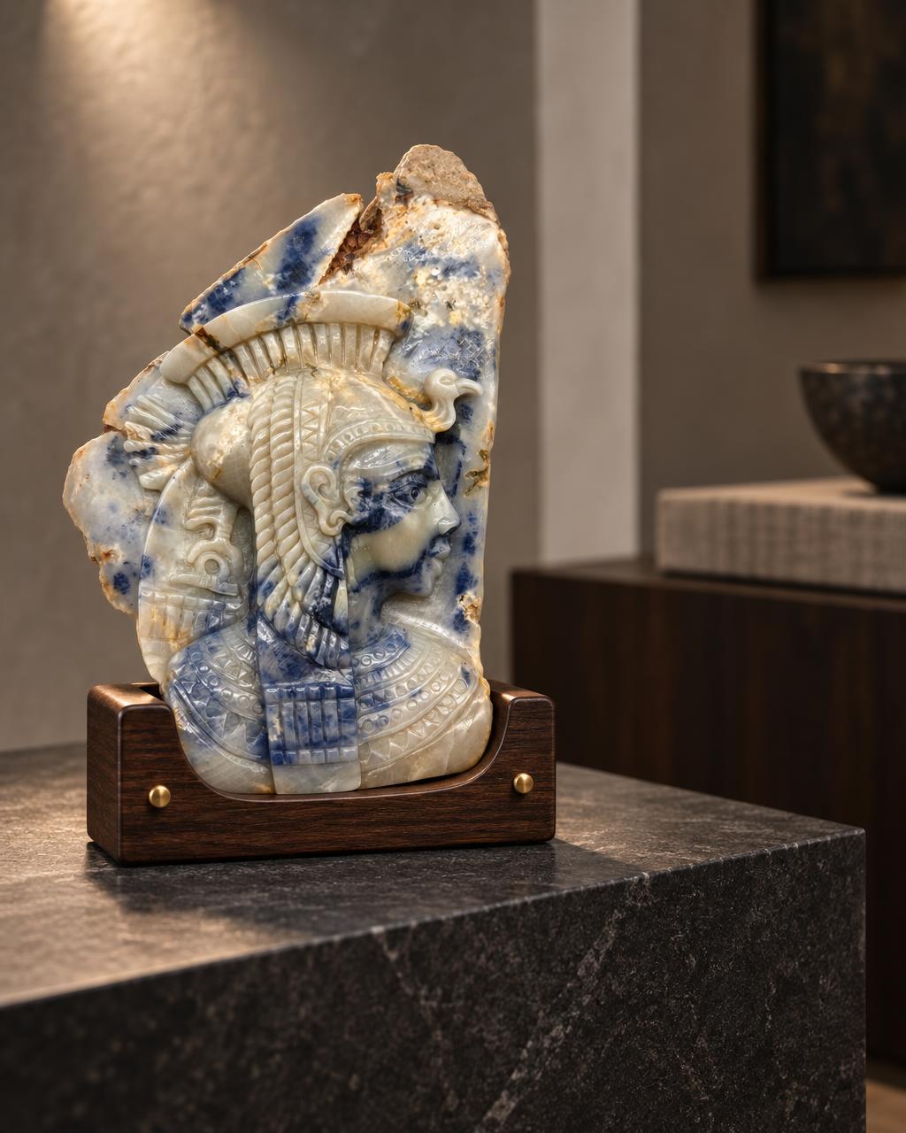 Cleopatra Sapphire by Daniel McKinney in collector cabinet
