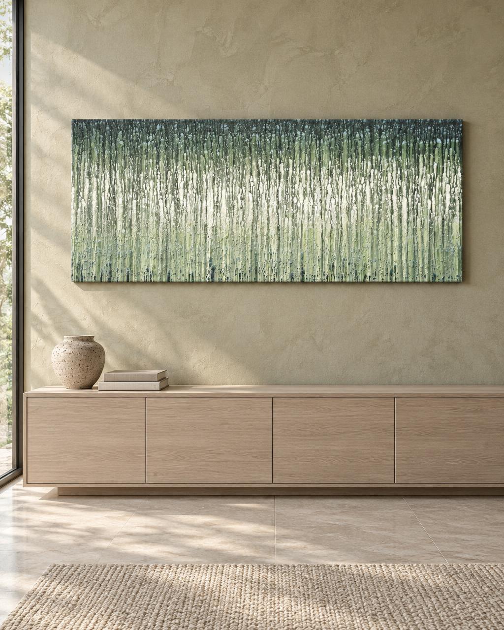 Sage Veils Over Light (2025) by Heidi Thompson in collector interior